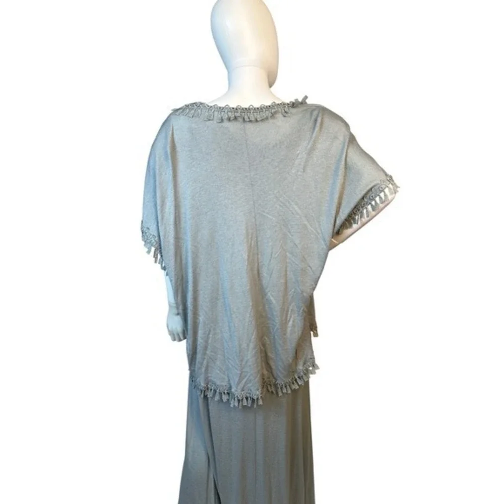 Vintage 90s Maxi Knit‎ Dress & Fringed Shawl Set Linda Lundstrom Linen Blend KC